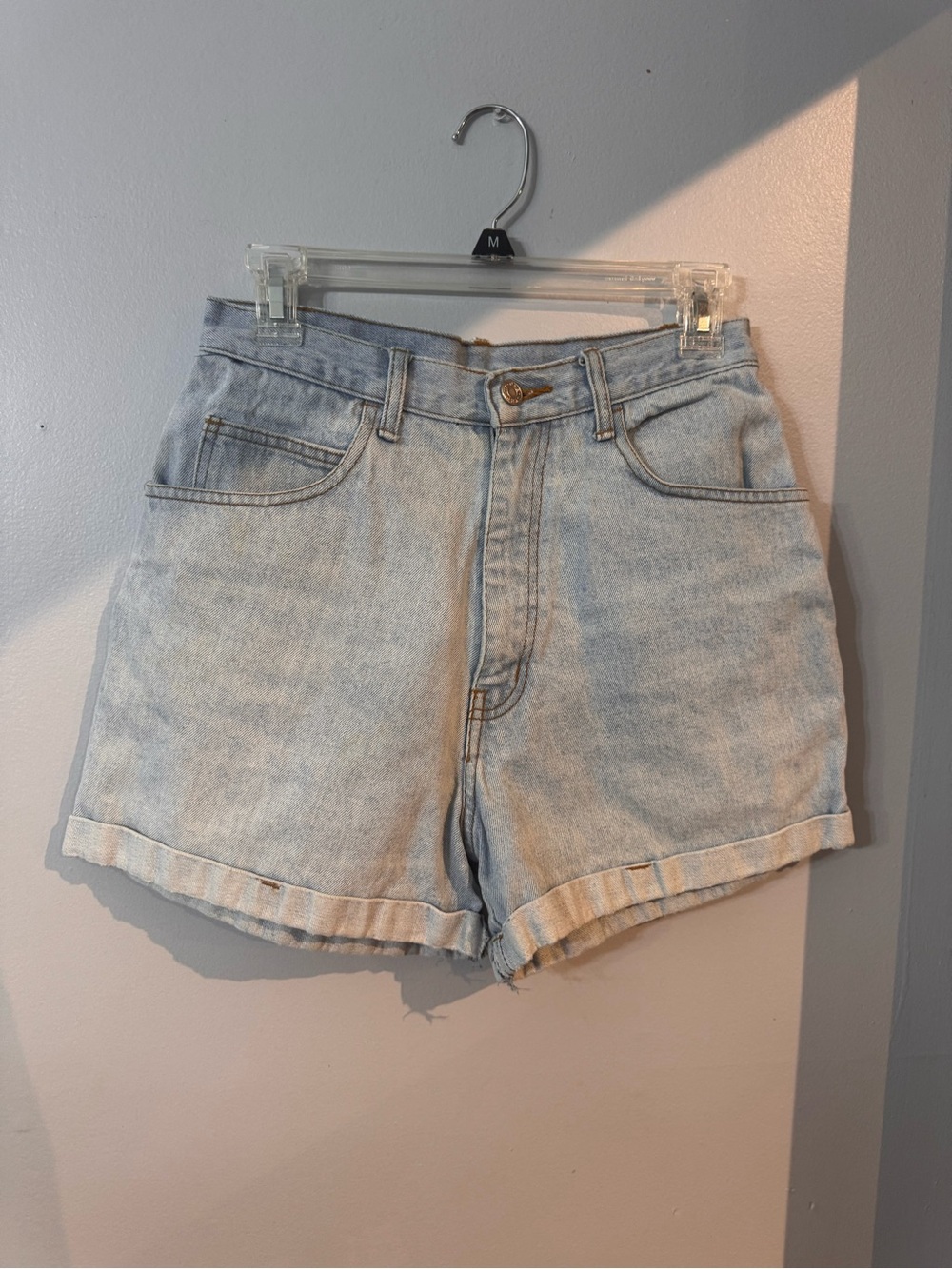 Vintage 90s Y2K One Step Up High Waisted Light Wash Denim Shorts Sz 26 Waist